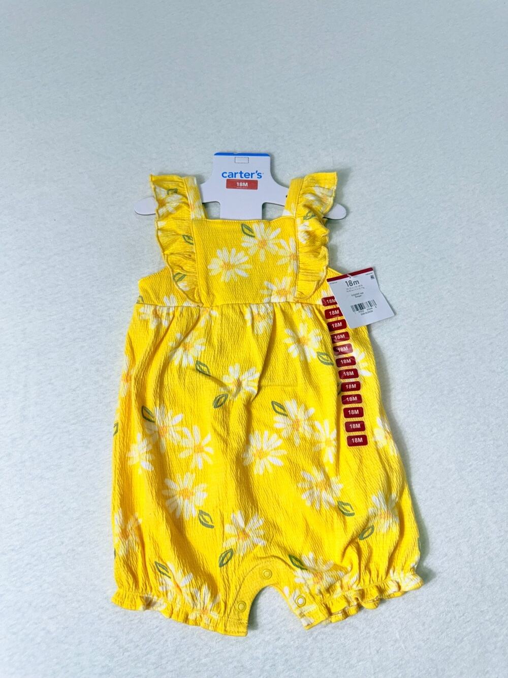 Carter's Girl’s Sleeveless Romper Flowers Size 18 M Yellow/White/green